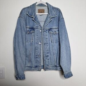 Vintage GAP Denim Jacket Mens Large Jean Trucker Coat Classic Distressed 90s